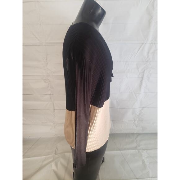 Lafayette 148 Cardigan Sweater Women's Small Cotton Black & Beige With Front Tie - Picture 2 of 9